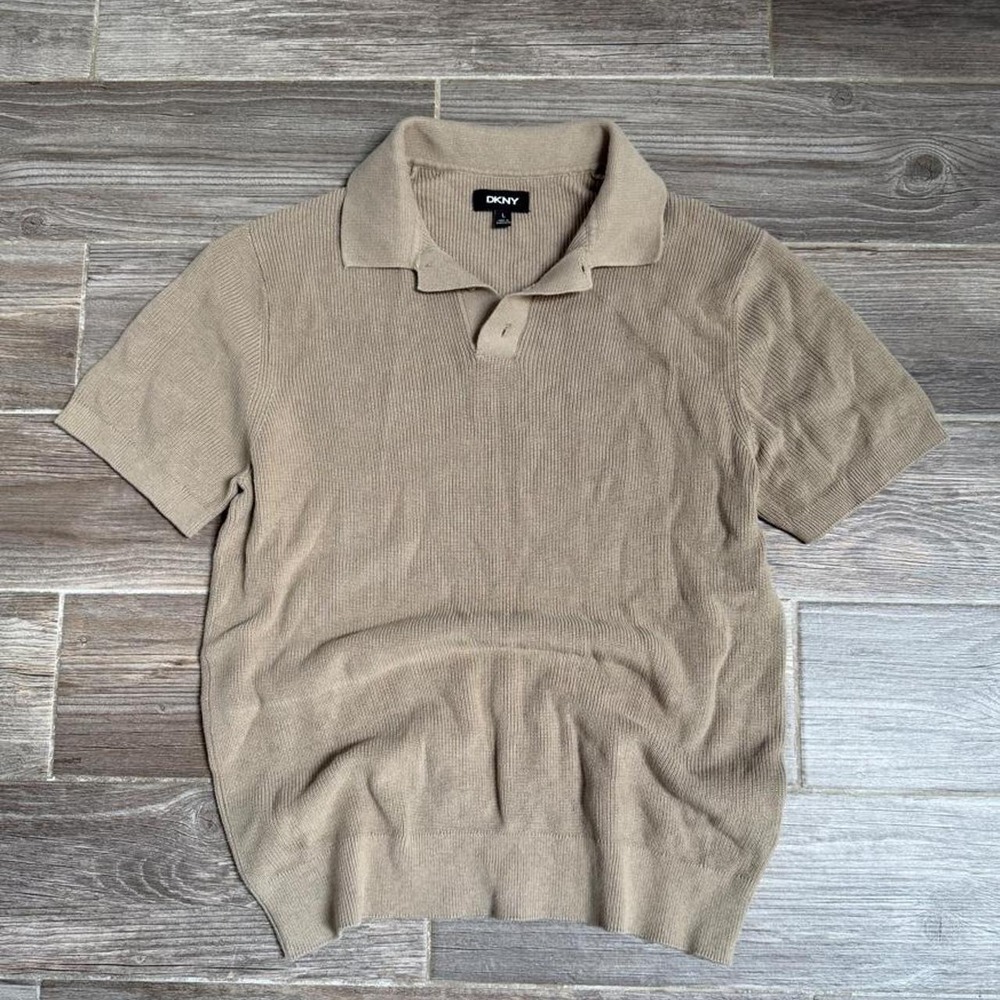 Vintage tan ribbed beach polo shirt size L